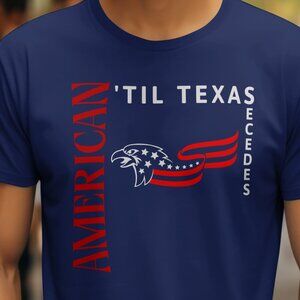 American ’Til Texas Secedes Patriot Eagle Graphic Tee – Navy Blue